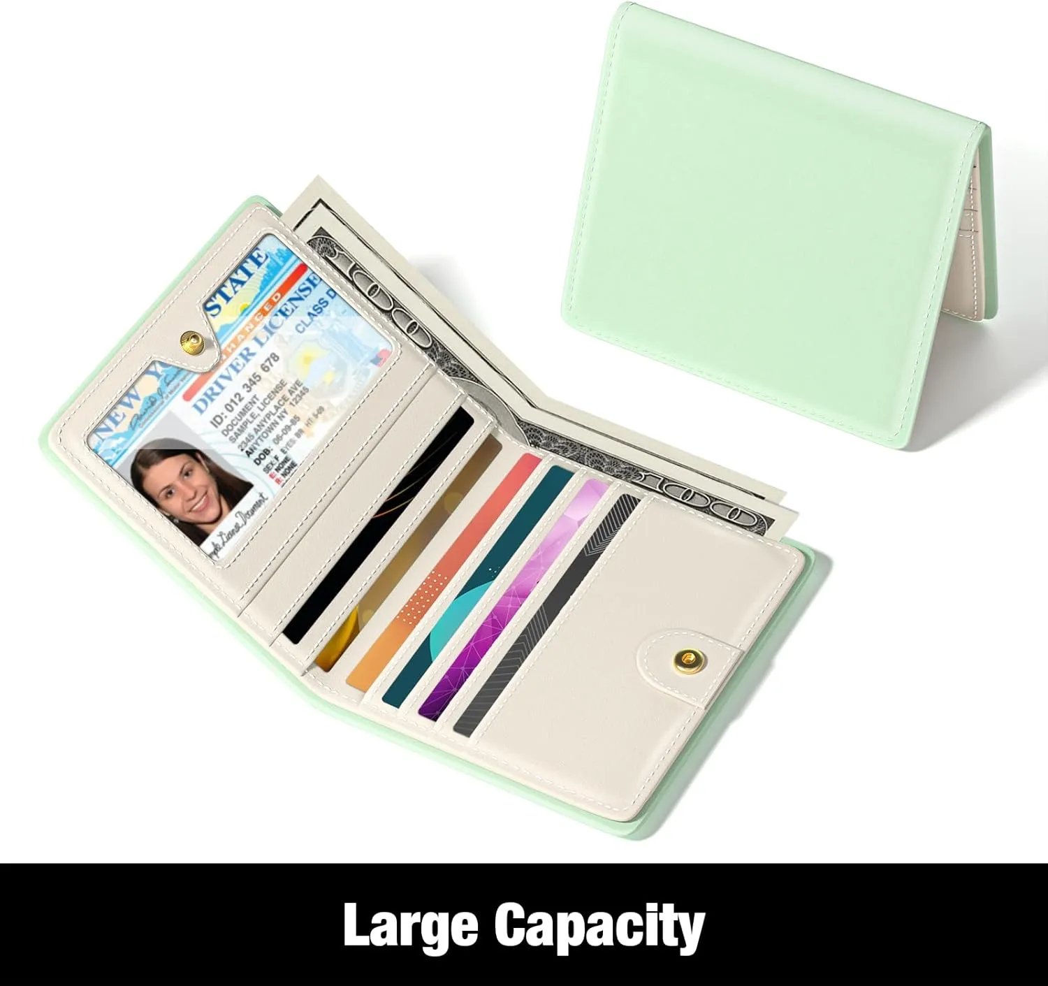 Rouidr Womens Wallet, RFID Small Slim Wallet for Women, Cute Bifold Leather Pocket Credit Card Holder Ladies Mini Purse with Zipper Coin Pocket & ID Window, Green