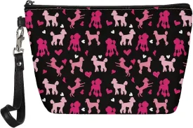 SEANATIVE Cute Pink Poodle Make Up Bag Organizer Personalized Large Cosmetic Bag for Women, Love Heart Print Make Brush Pouch Beauty Toiletry Purse