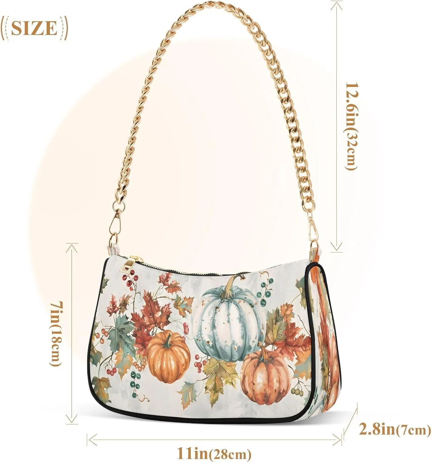Shoulder Bags for Women Autumn Pumpkins and Fall Leaves Hobo Tote Handbag Small Clutch Purse with Zipper Closure