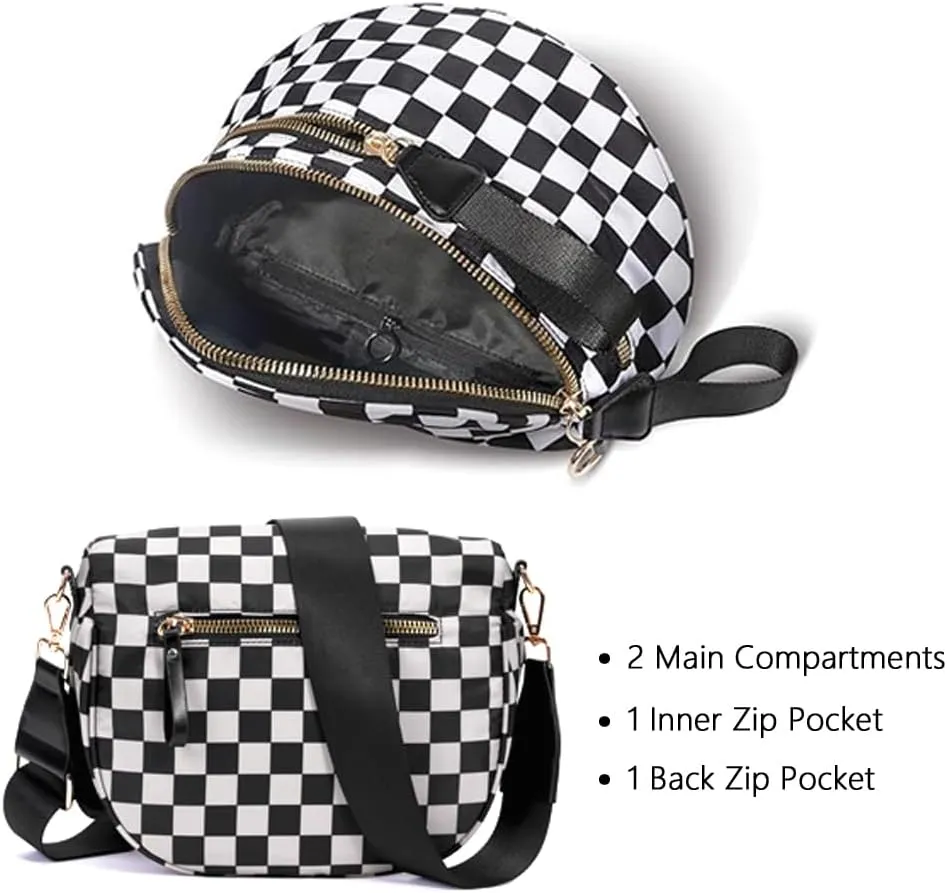 Small Crossbody Diaper Bags Mini Checkered Fanny Pack Diaper Bag For Baby Travel, Nylon Crossbody Bum Bags