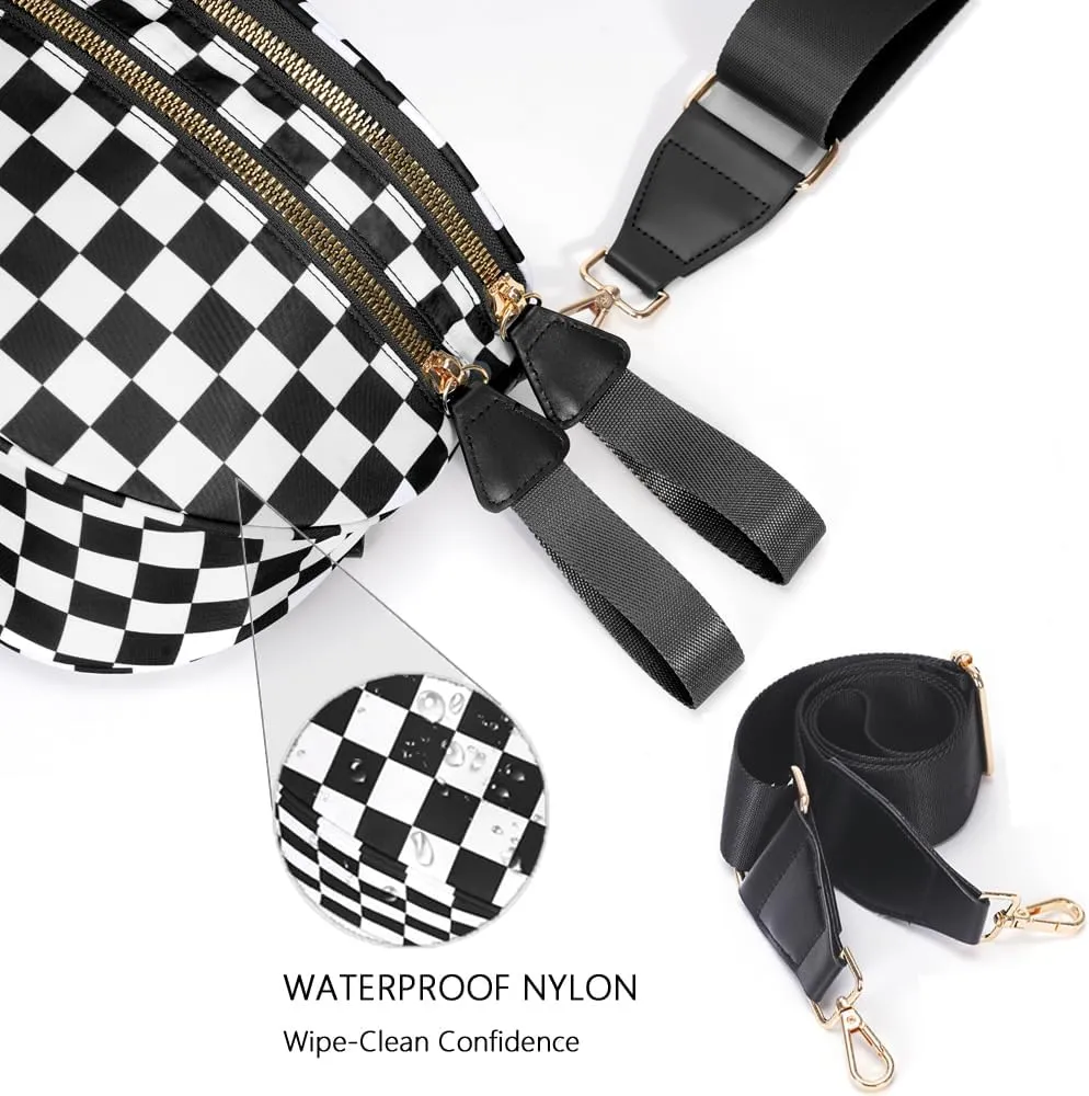 Small Crossbody Diaper Bags Mini Checkered Fanny Pack Diaper Bag For Baby Travel, Nylon Crossbody Bum Bags