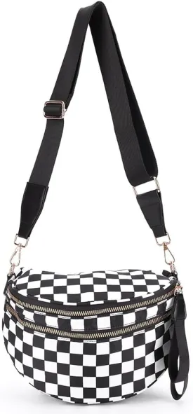 Small Crossbody Diaper Bags Mini Checkered Fanny Pack Diaper Bag For Baby Travel, Nylon Crossbody Bum Bags