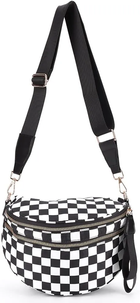 Small Crossbody Diaper Bags Mini Checkered Fanny Pack Diaper Bag For Baby Travel, Nylon Crossbody Bum Bags