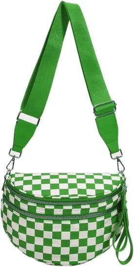 Small Crossbody Diaper Bags Mini Checkered Fanny Pack Diaper Bag For Baby Travel, Nylon Crossbody Bum Bags