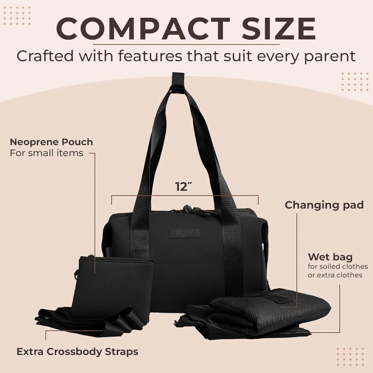 Small Diaper Bag Tote - 12 x 7 x 8 Inches Premium Neoprene Baby Diaper Bag with Portable Changing Pad & Pouch - Lightweight and Water-Resistant Diaper Bags