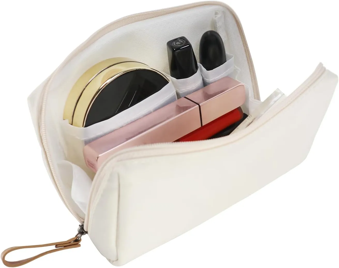 Small Makeup Bag for Purse Portable Waterproof Cosmetic Bag Travel Makeup Pouch for Women (Beige)