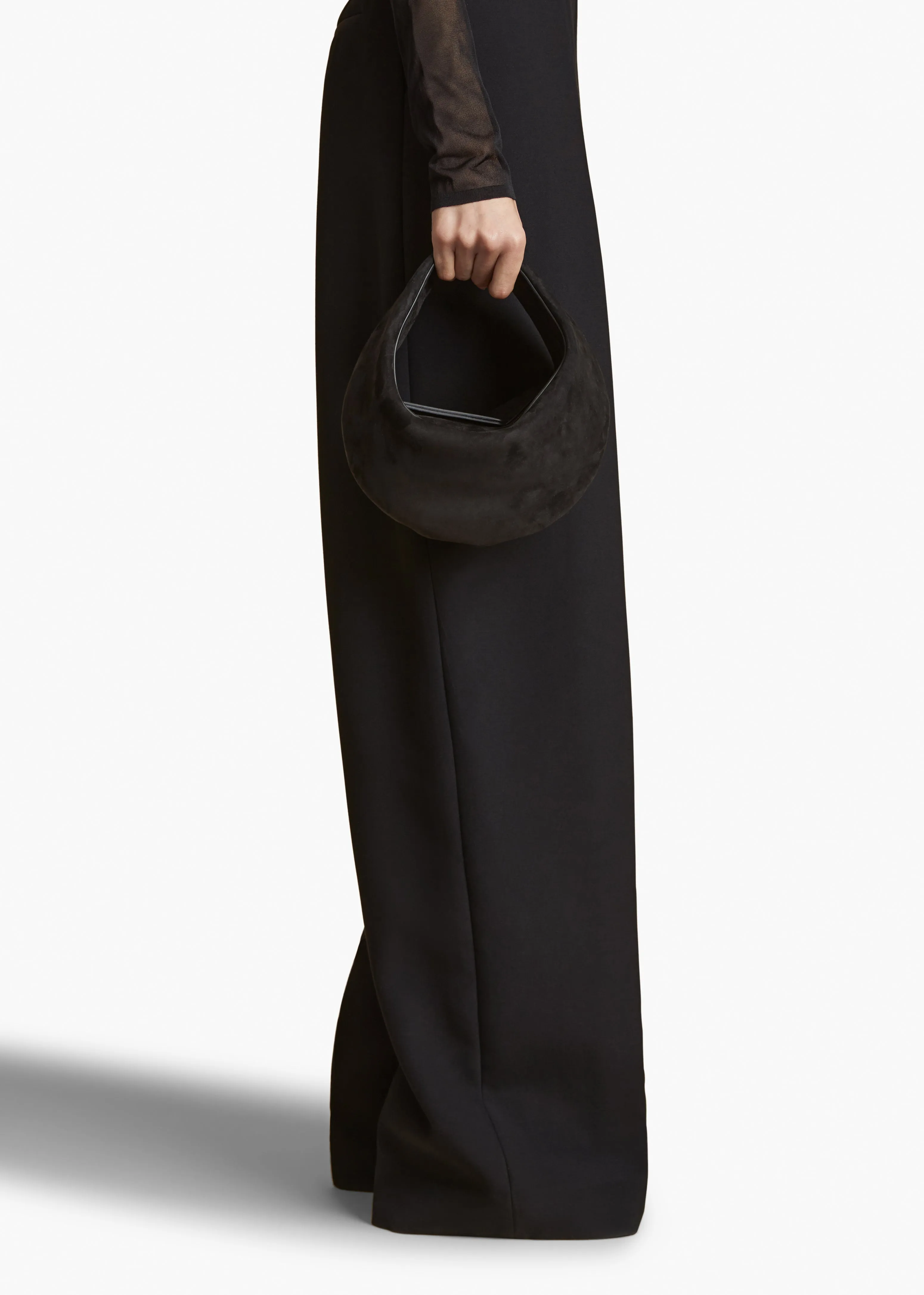 Small Olivia Hobo with Hardware in Black Suede