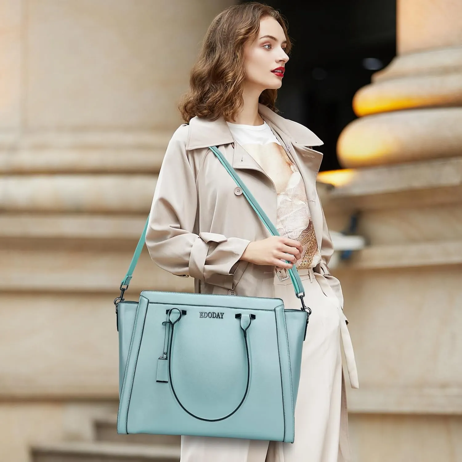 Stylish 15.6 Inch Laptop Tote Bag for Women - Travel Computer Handbag with Long Shoulder Strap
