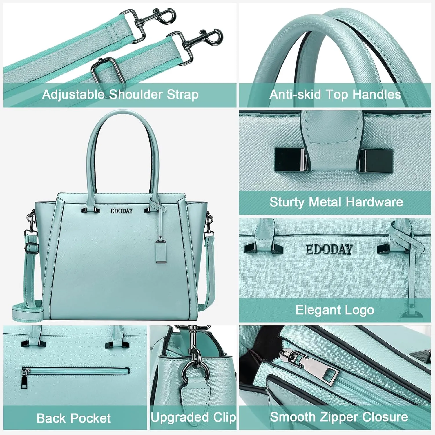 Stylish 15.6 Inch Laptop Tote Bag for Women - Travel Computer Handbag with Long Shoulder Strap