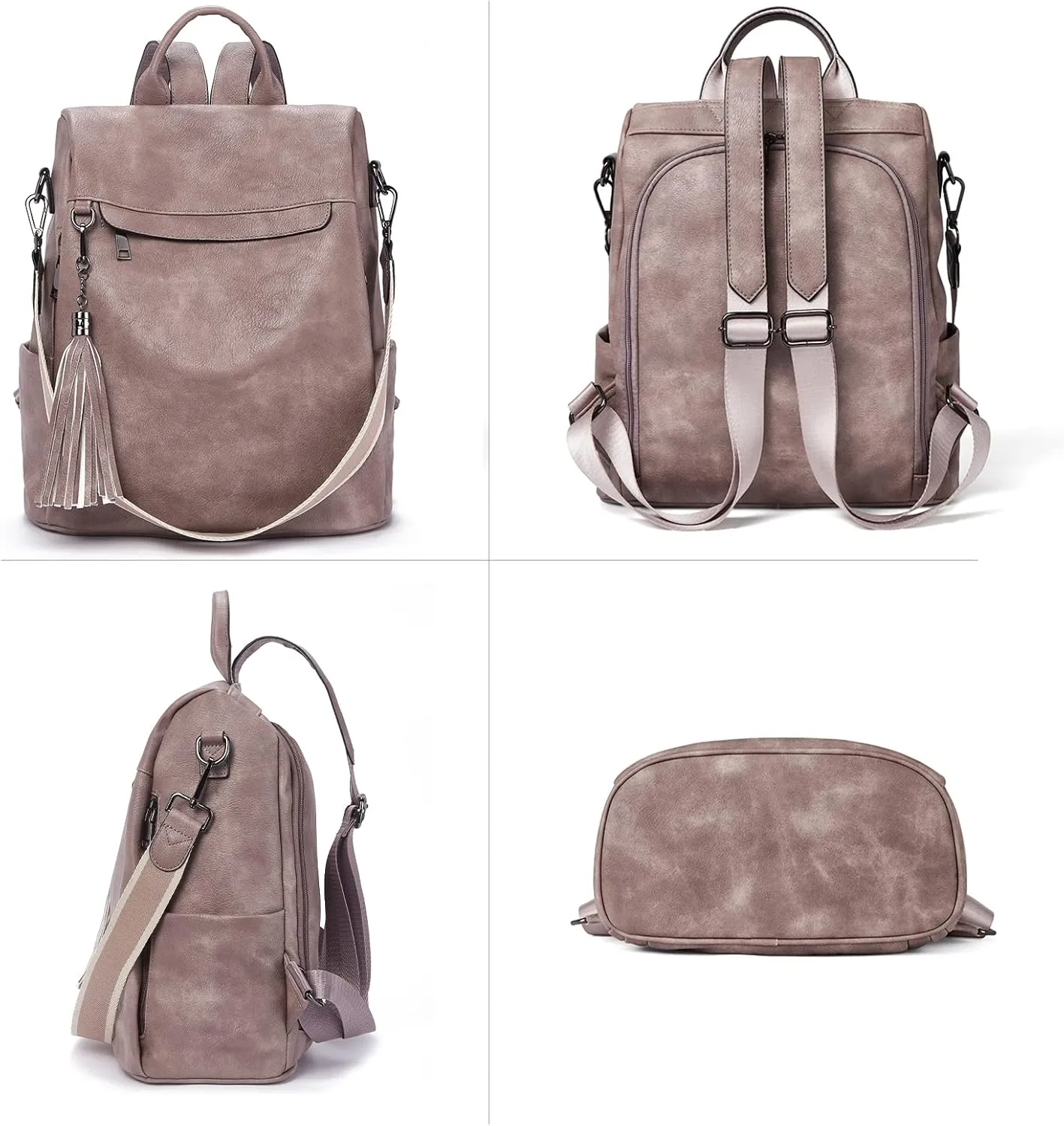 Telena Backpack Purse for Women, PU Leather Anti Theft Travel Purse Shoulder Bags with Tassel