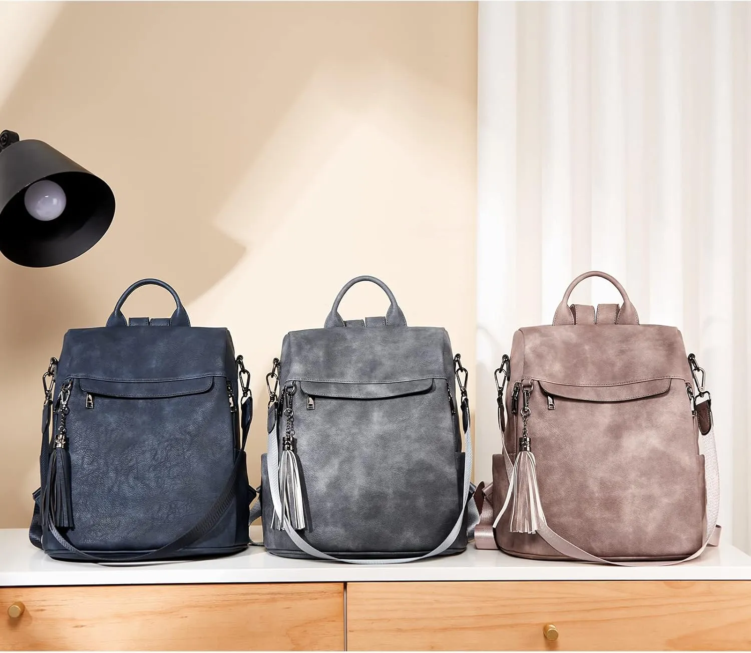Telena Backpack Purse for Women, PU Leather Anti Theft Travel Purse Shoulder Bags with Tassel