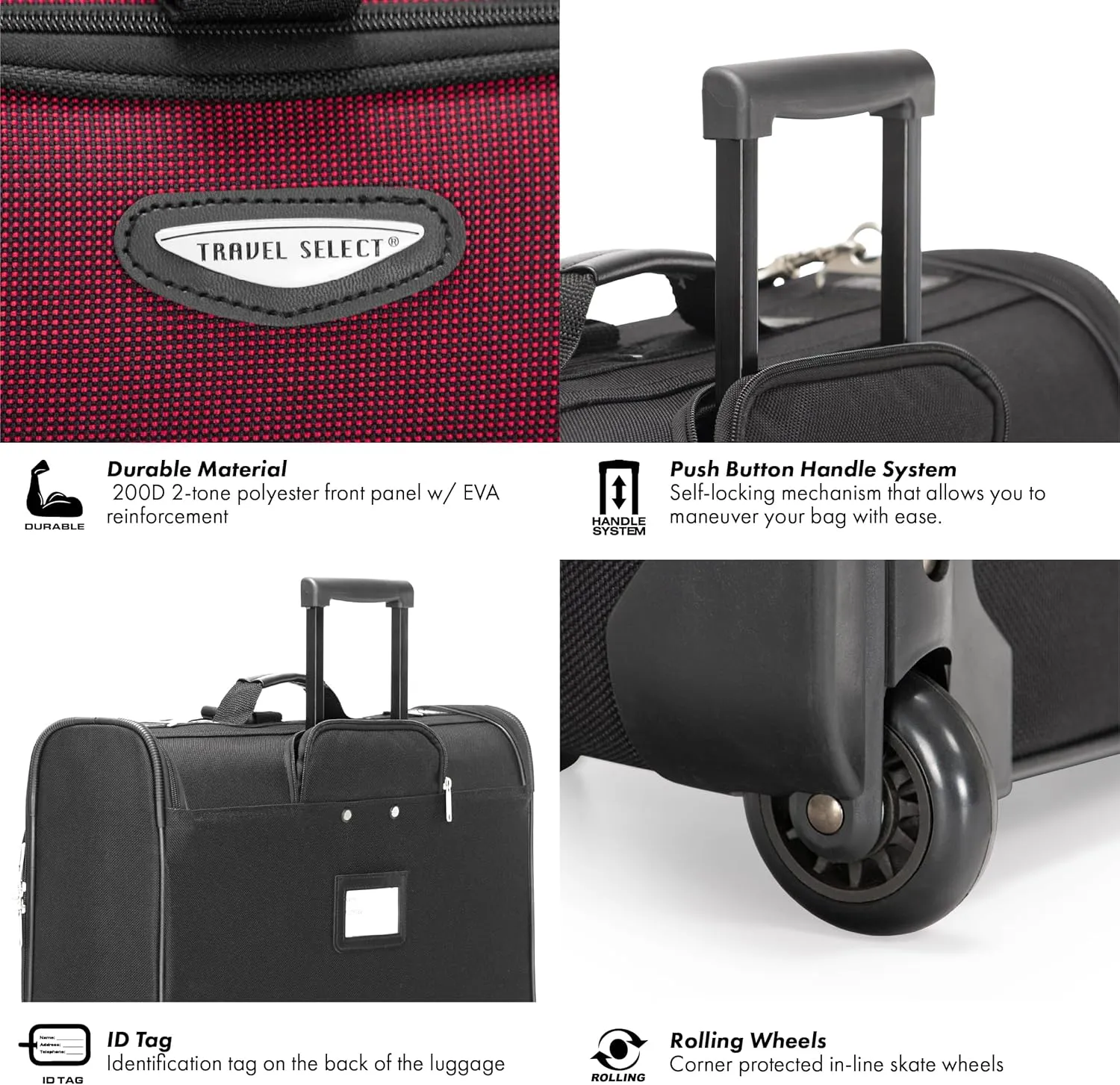 Travel Select Amsterdam Business Rolling Garment Bag, Red, One Size