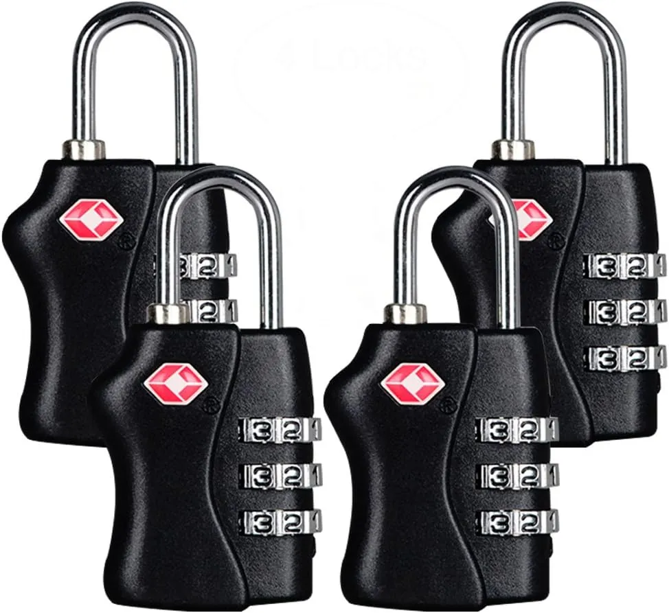 TSA Security Combination Lock Suitcase Luggage Bag Code Lock Padlock (Black-4 Pack)