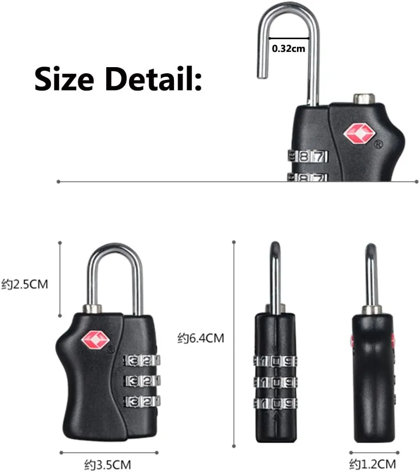 TSA Security Combination Lock Suitcase Luggage Bag Code Lock Padlock (Black-4 Pack)
