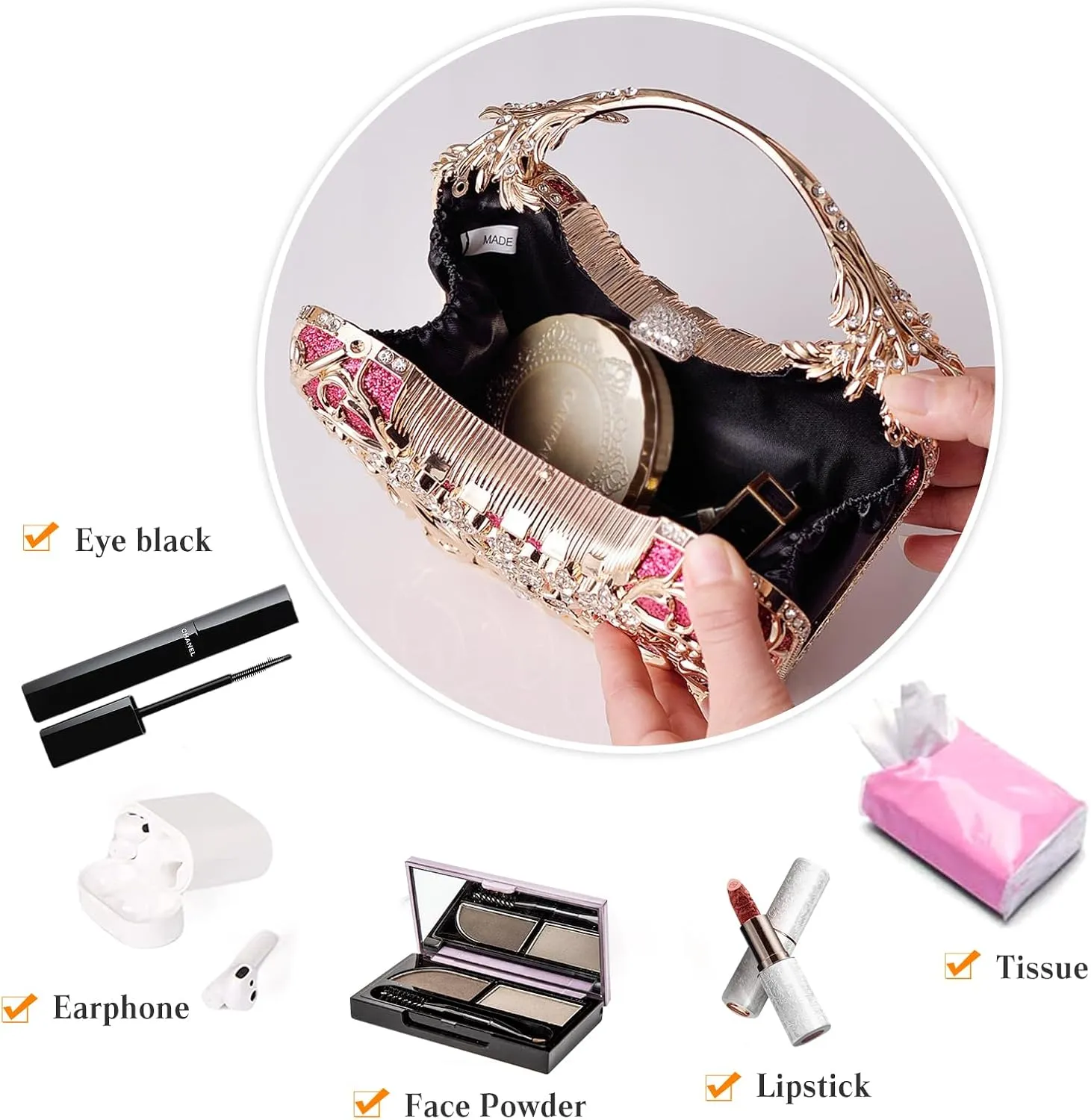 Women Rhinestone Evening Bag Sparkly Sequin Purse Crystal Clutch Bag Bridal Wedding Handbag Glitter Shoulder Bag