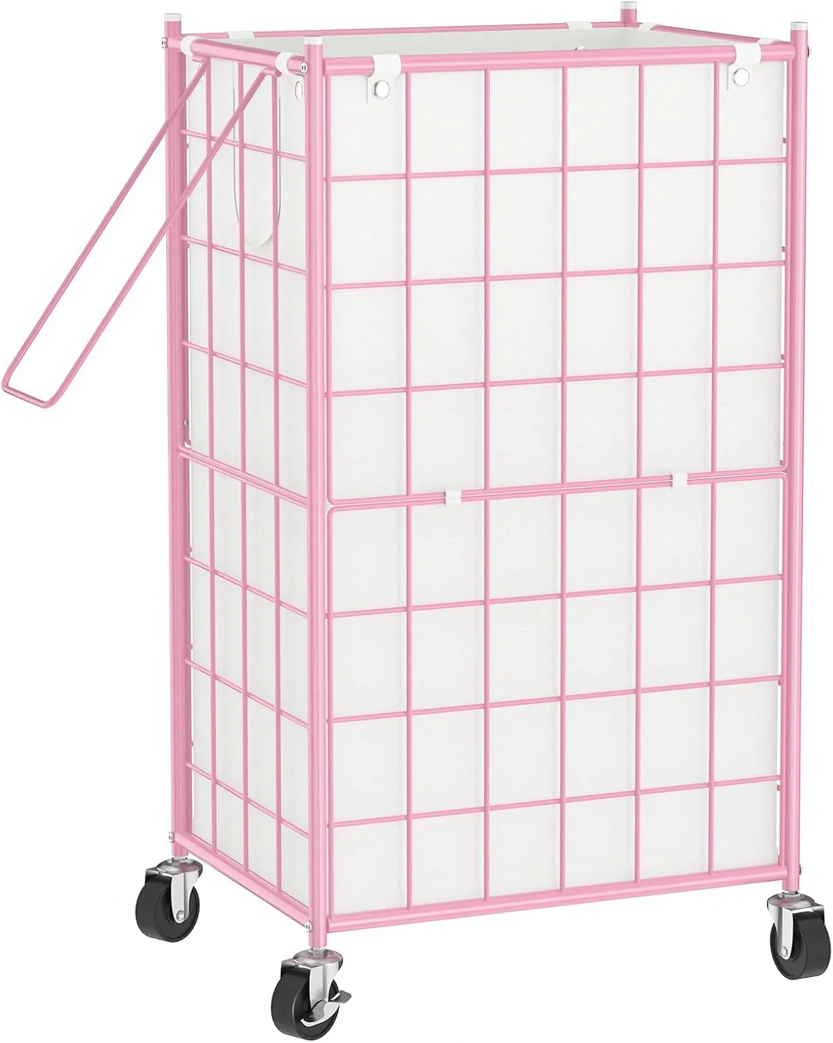 WOWLIVE Laundry Hamper with Wheels,Metal Wire Frame Rolling Laundry Basket with Removable bag,100L Dirty Clothes Hamper Organizer Dorm Room Storage for Bedroom,Bathroom,Pink
