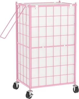 WOWLIVE Laundry Hamper with Wheels,Metal Wire Frame Rolling Laundry Basket with Removable bag,100L Dirty Clothes Hamper Organizer Dorm Room Storage for Bedroom,Bathroom,Pink