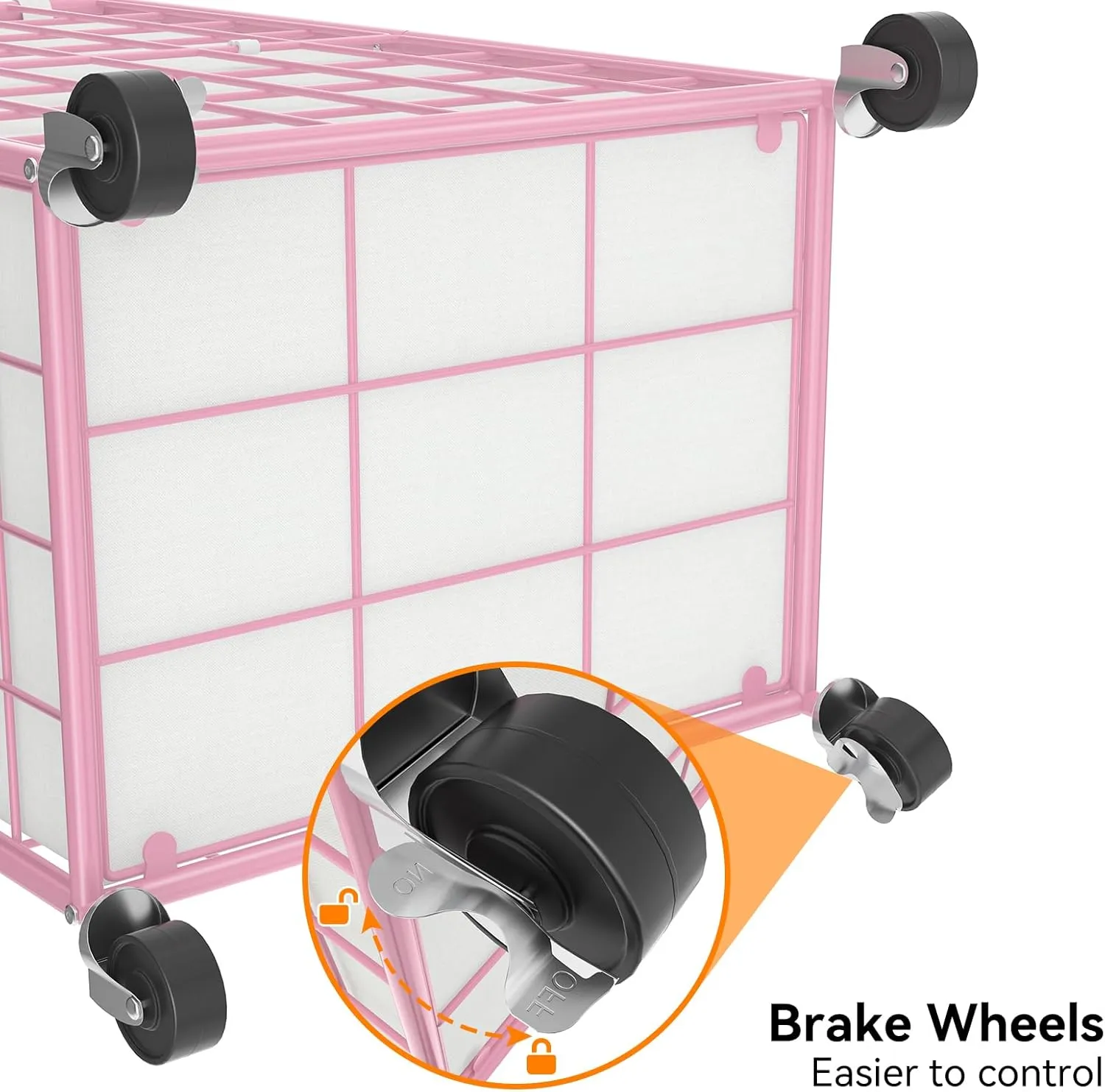 WOWLIVE Laundry Hamper with Wheels,Metal Wire Frame Rolling Laundry Basket with Removable bag,100L Dirty Clothes Hamper Organizer Dorm Room Storage for Bedroom,Bathroom,Pink