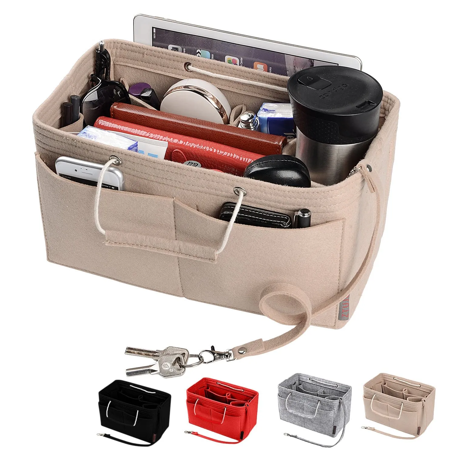 Ztujo Multi-Pocket Felt Handbag Organizer with Handles, Bag In Bag For Handbag Purse Organizer