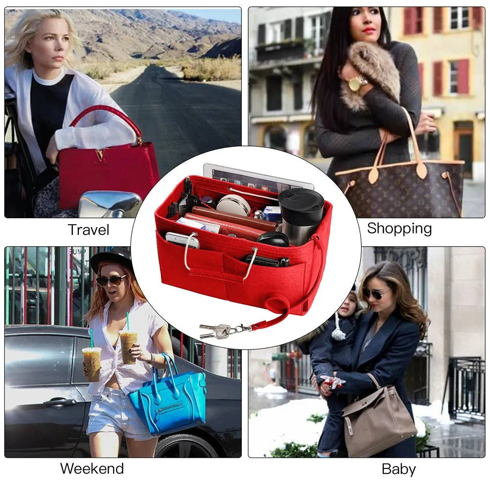Ztujo Multi-Pocket Felt Handbag Organizer with Handles, Bag In Bag For Handbag Purse Organizer