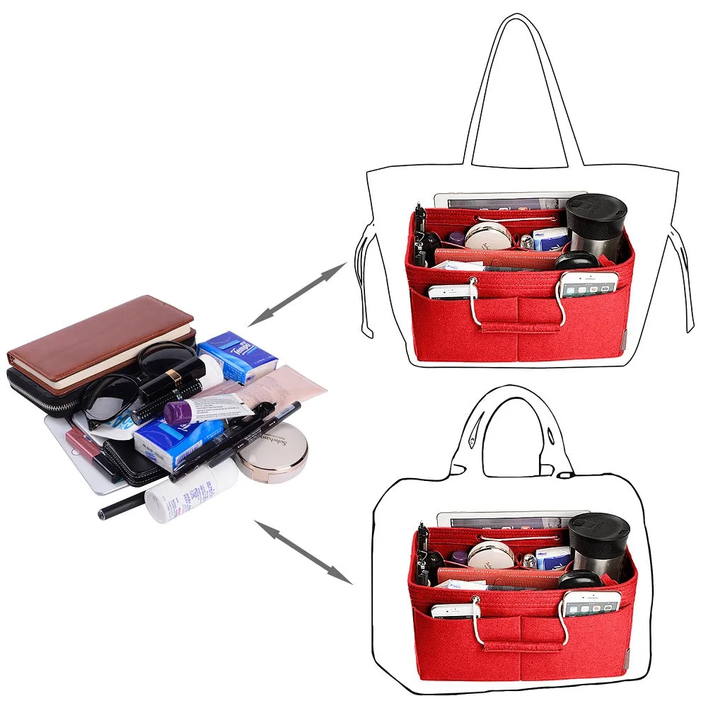 Ztujo Multi-Pocket Felt Handbag Organizer with Handles, Bag In Bag For Handbag Purse Organizer
