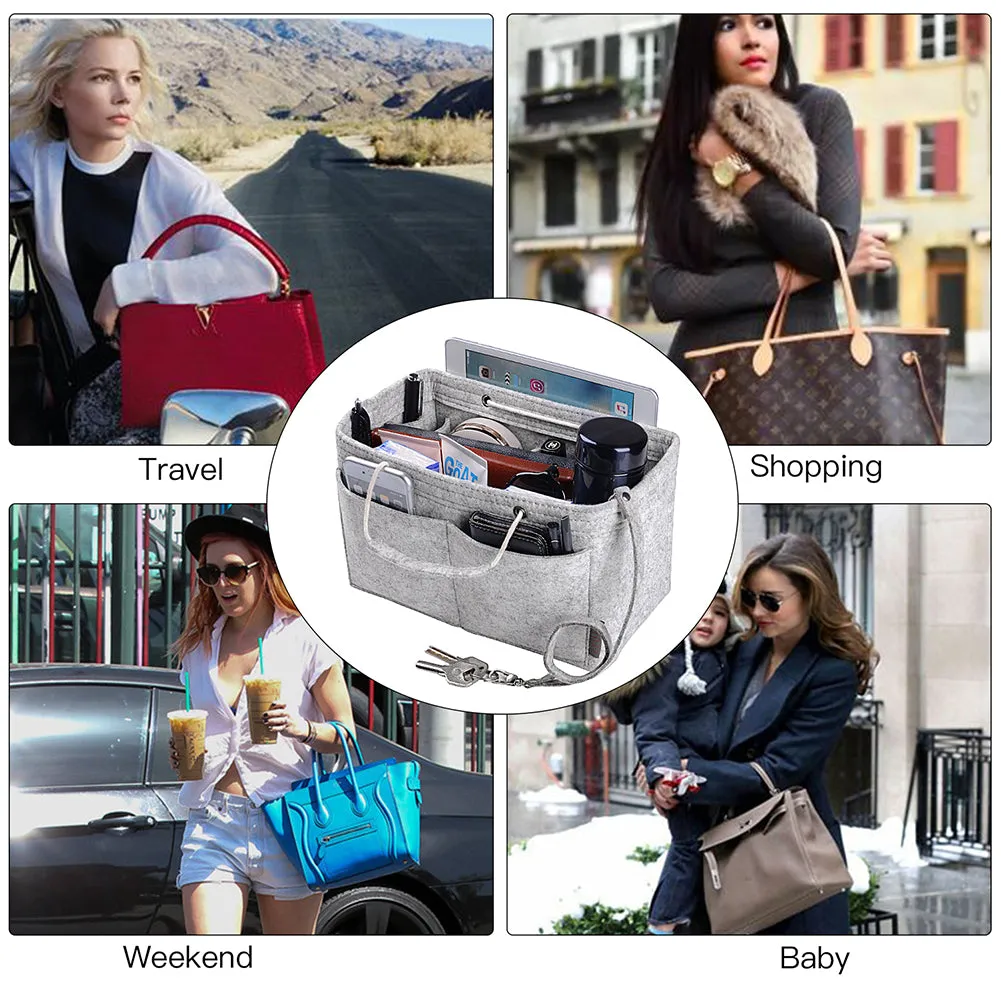 Ztujo Multi-Pocket Felt Handbag Organizer with Handles, Bag In Bag For Handbag Purse Organizer