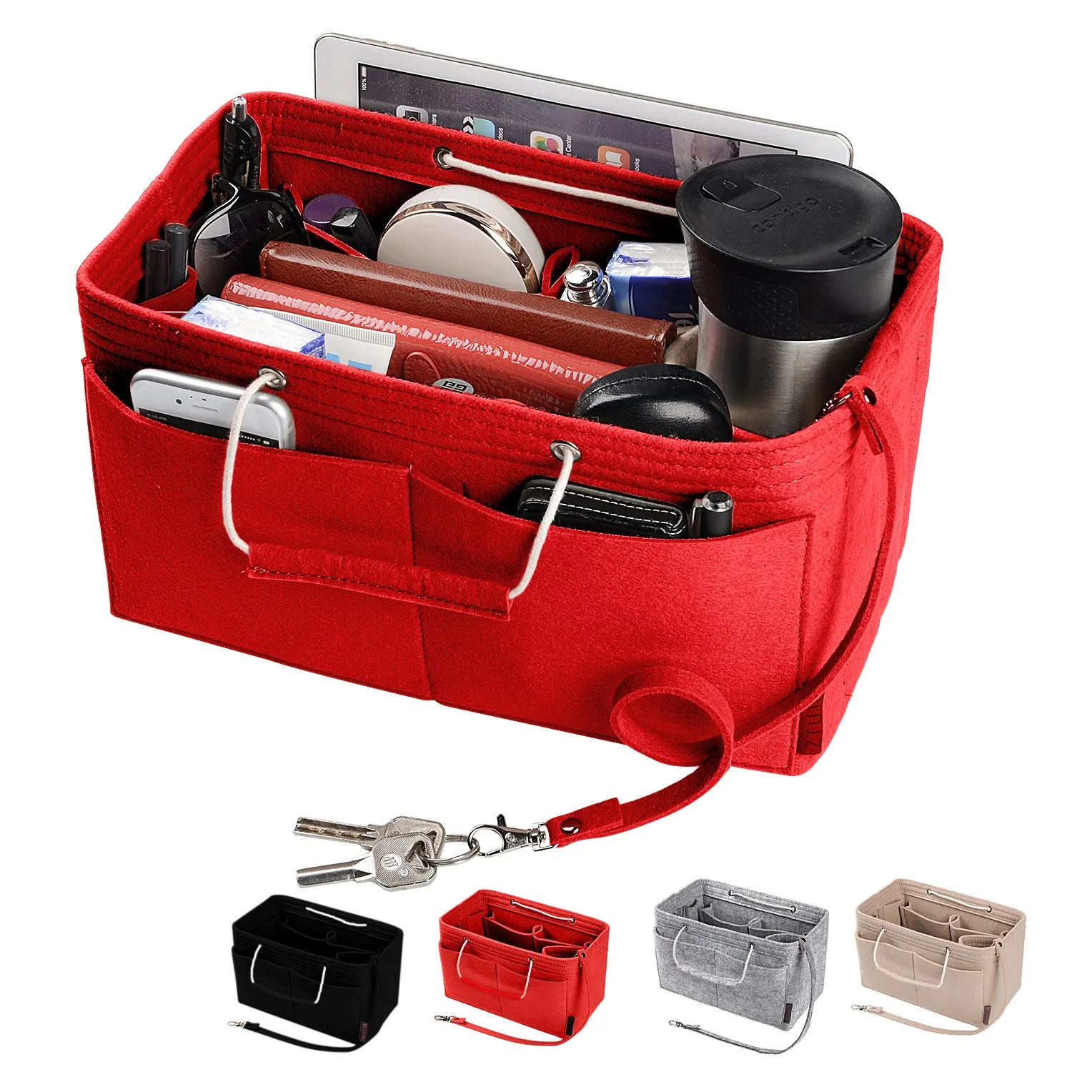 Ztujo Multi-Pocket Felt Handbag Organizer with Handles, Bag In Bag For Handbag Purse Organizer