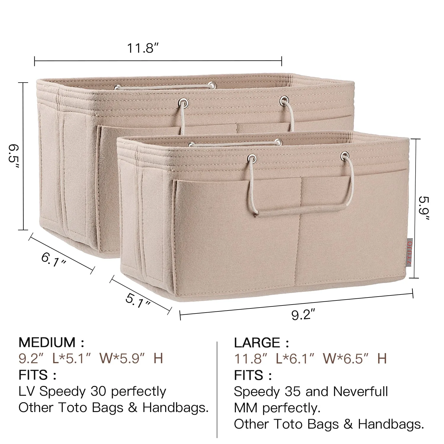 Ztujo Multi-Pocket Felt Handbag Organizer with Handles, Bag In Bag For Handbag Purse Organizer
