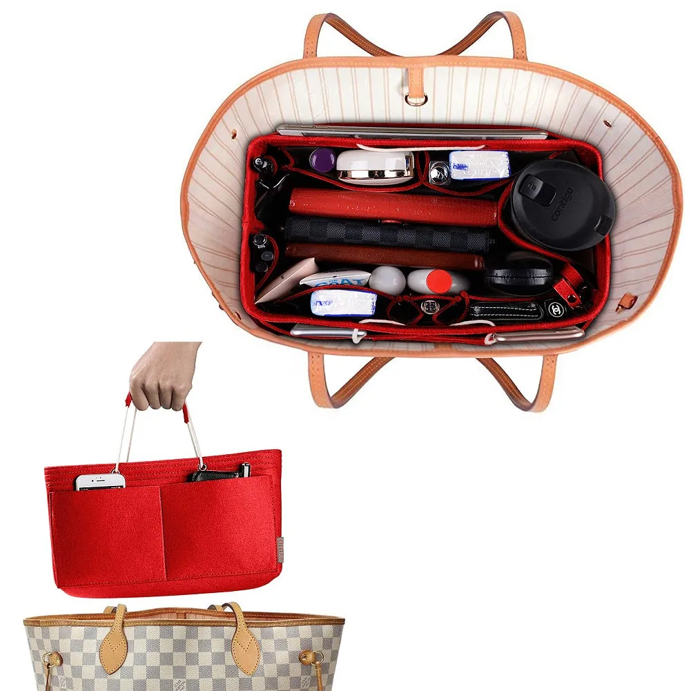 Ztujo Multi-Pocket Felt Handbag Organizer with Handles, Bag In Bag For Handbag Purse Organizer