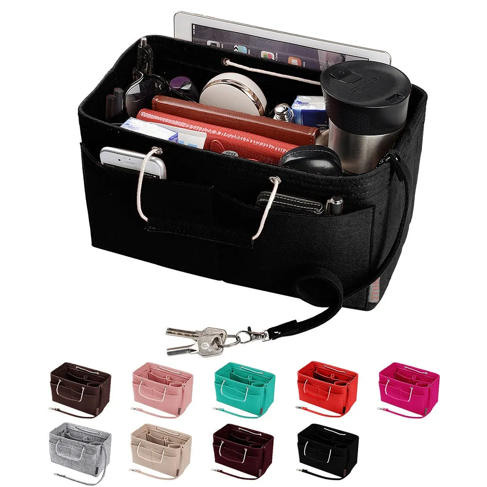 Ztujo Multi-Pocket Felt Handbag Organizer with Handles, Bag In Bag For Handbag Purse Organizer