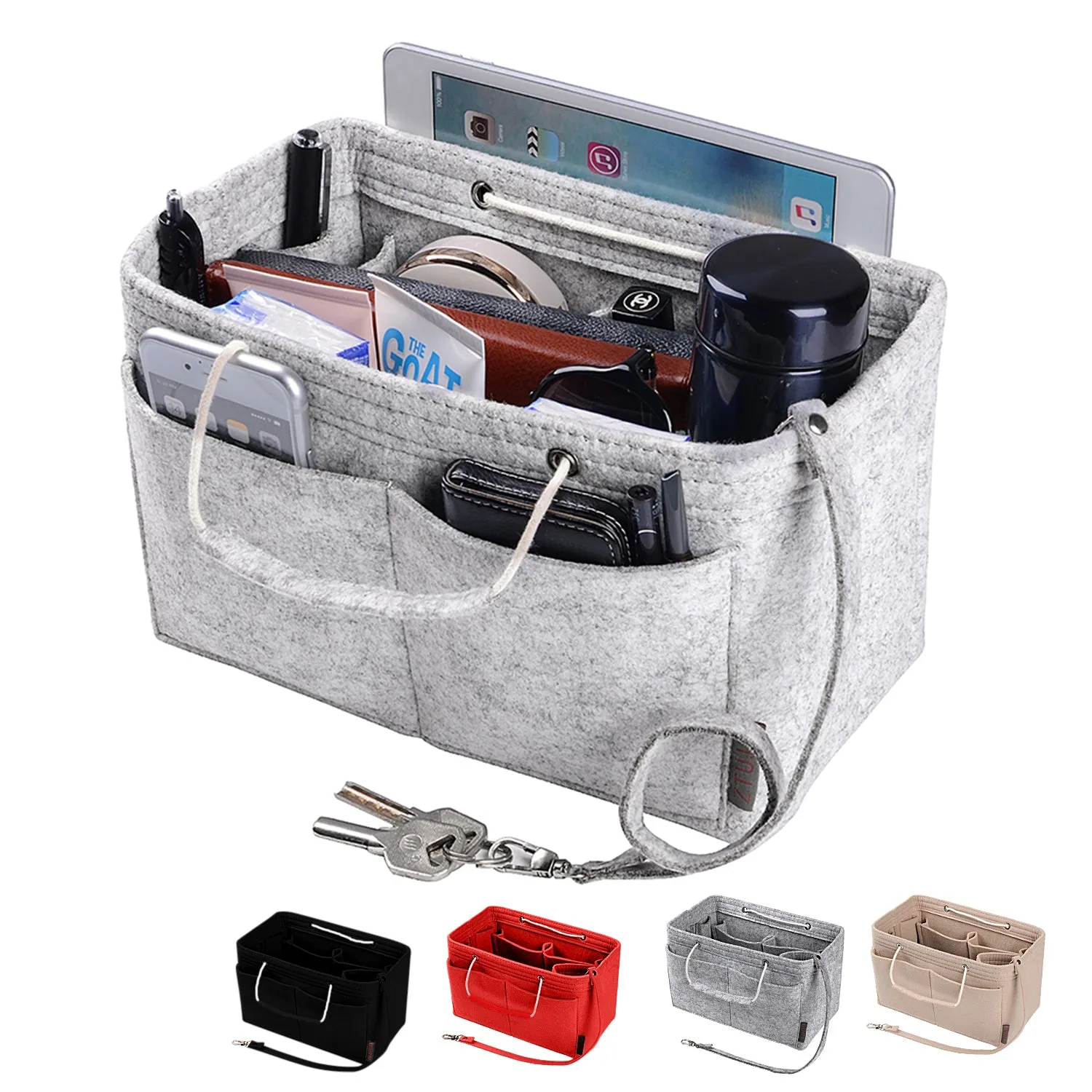 Ztujo Multi-Pocket Felt Handbag Organizer with Handles, Bag In Bag For Handbag Purse Organizer