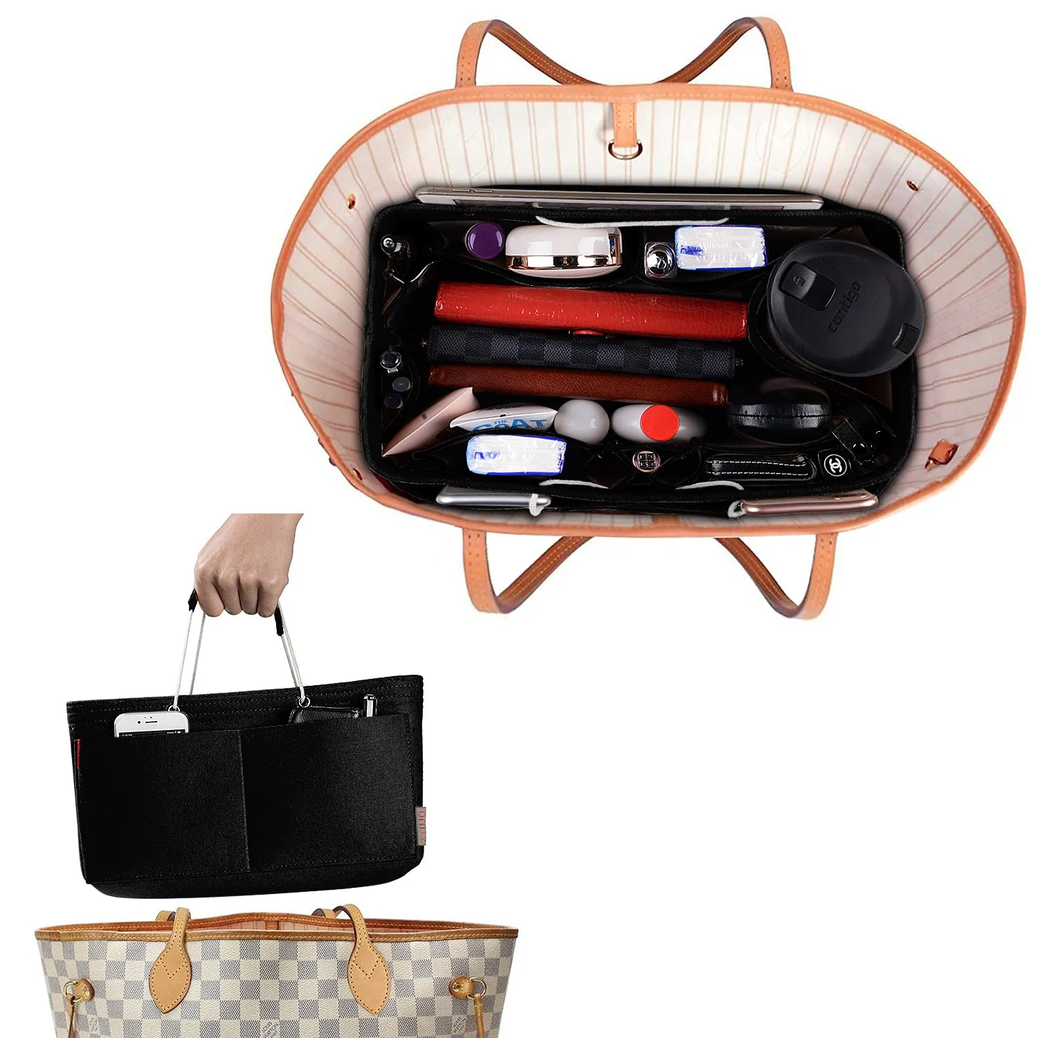Ztujo Multi-Pocket Felt Handbag Organizer with Handles, Bag In Bag For Handbag Purse Organizer