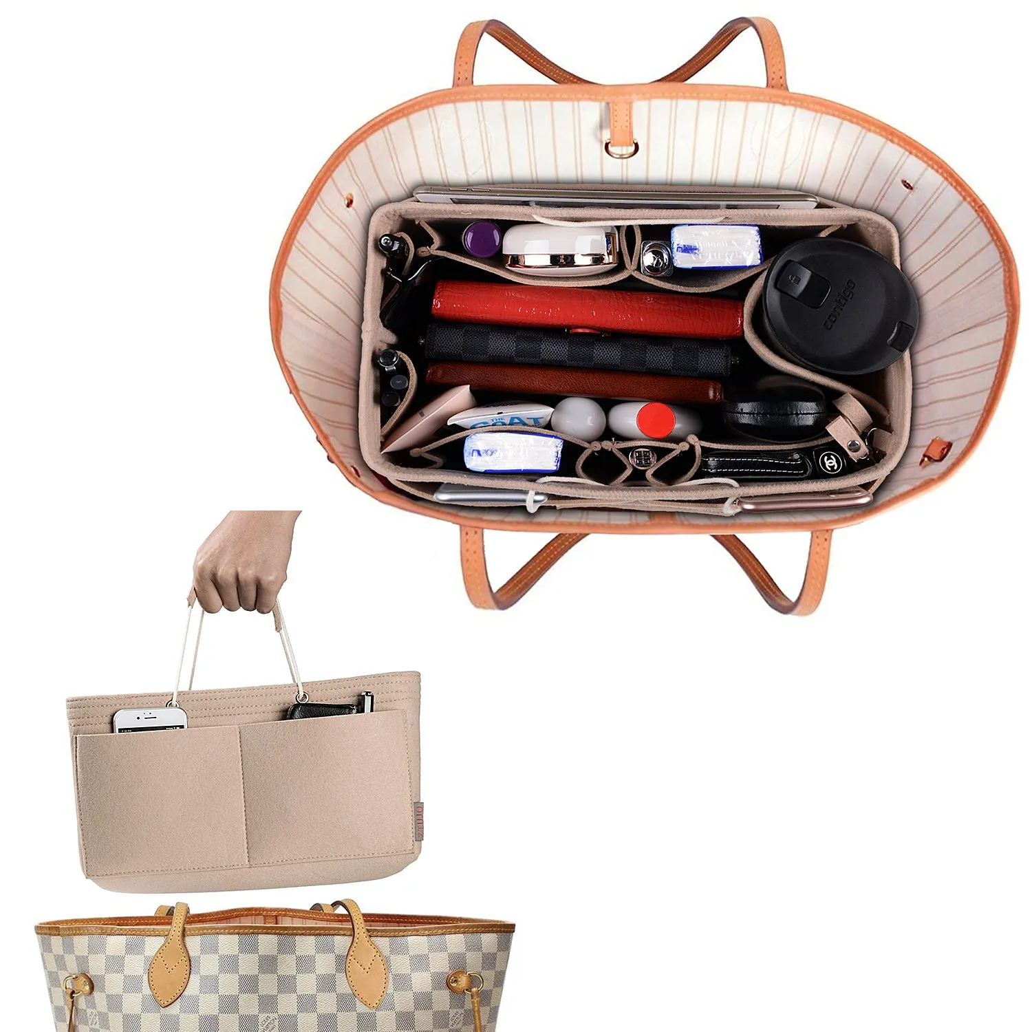 Ztujo Multi-Pocket Felt Handbag Organizer with Handles, Bag In Bag For Handbag Purse Organizer